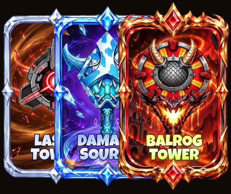 Laser Tower, Damage Source ve Balrog Tower kartları