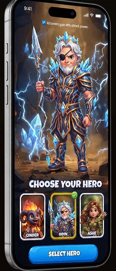 Mobil uygulamada Choose Your Hero ekranı